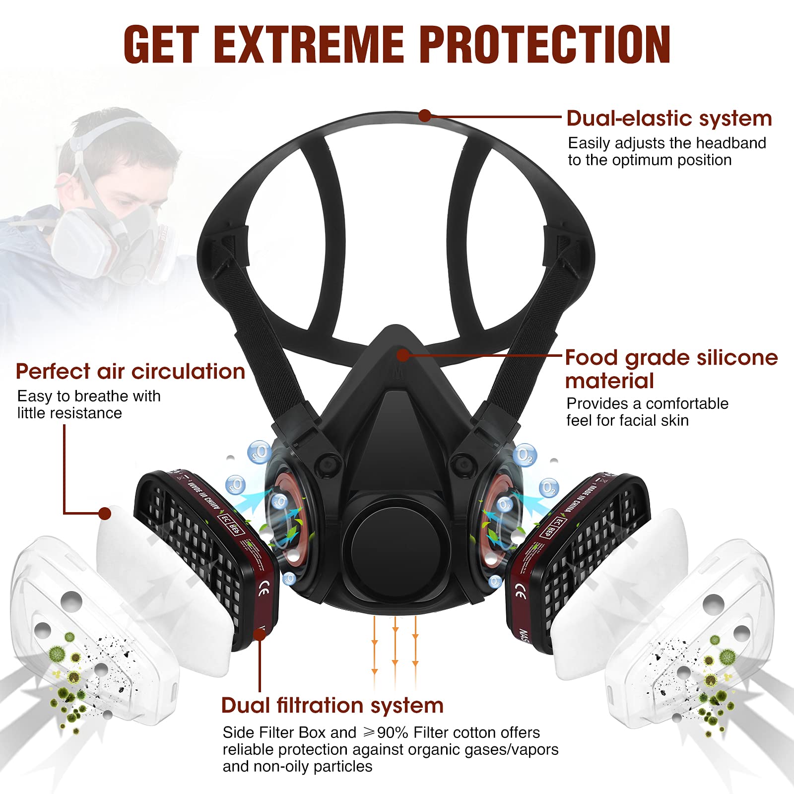 Dust Gas Mask Anti-fog Safety  - Anti Pollution Mask ulasan dan harga